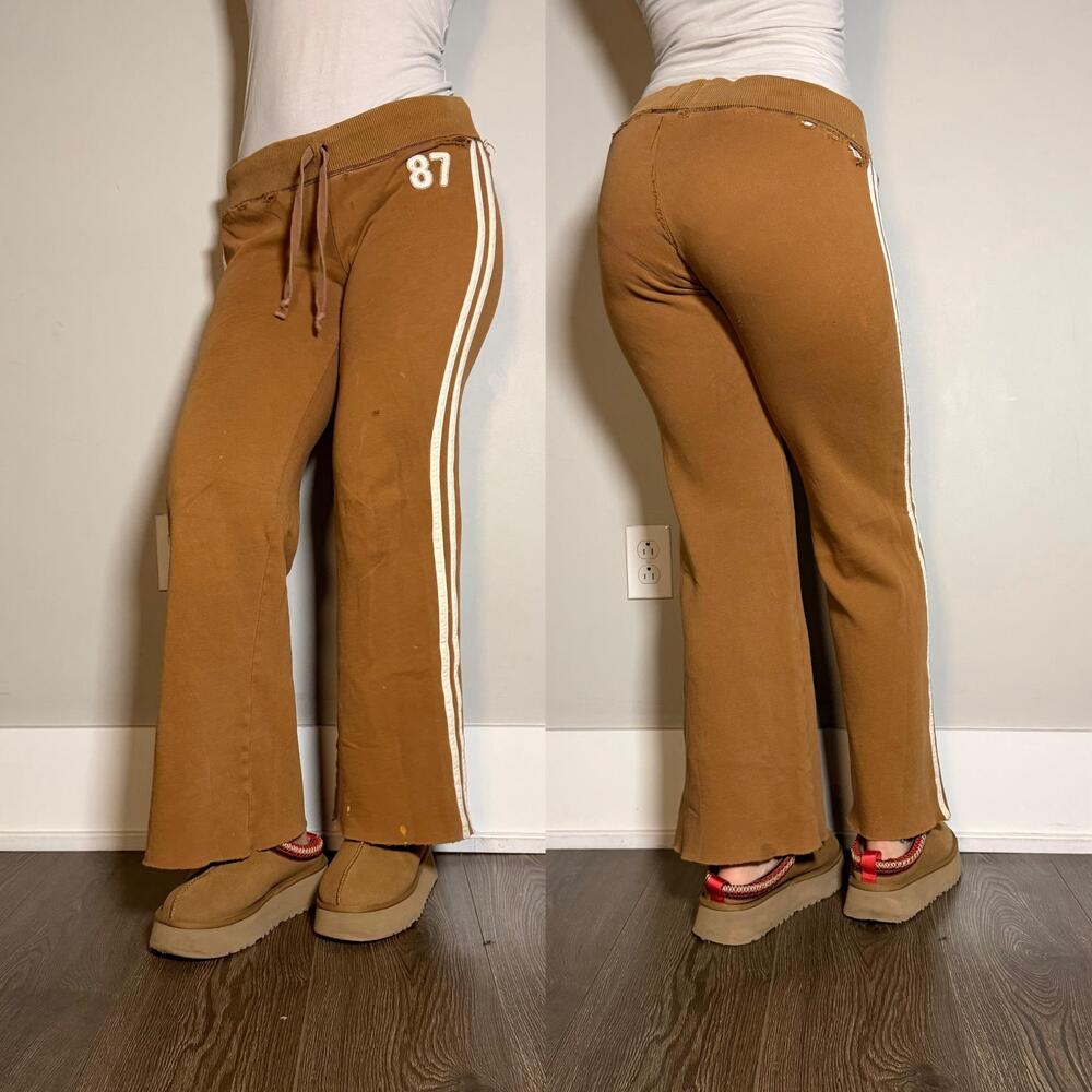 Y2K Baggy Aeropostale Sweatpants Flare Womens Small Brown Fleece Logo Lounge